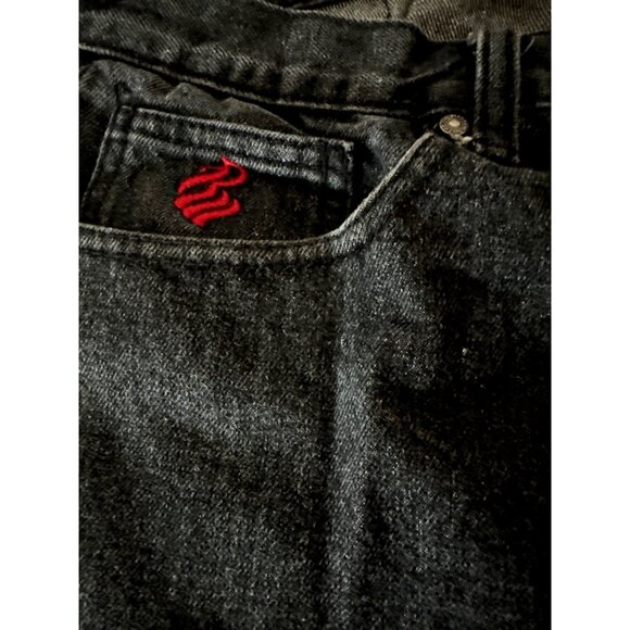 Y2K Rocawear Black Jeans Men W38 Hip Hop Thrashed Premium Quality Cotton Blend - Picture 4 of 12